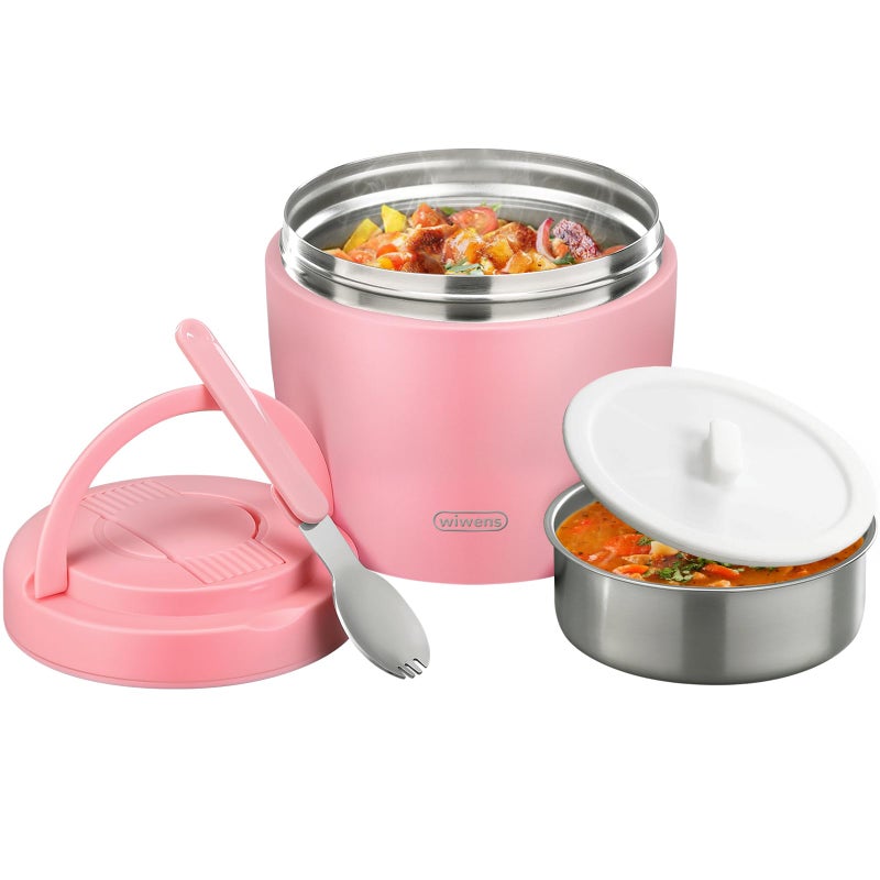 wiwens Thermo Food Jar for Hot Food Adults 32OZ Soup Thermo Lunch Containers Wide Mouth Vacuum Insulated Stainless Steel Leakproof Bento Box with Spoon (Pink2) - Image 1