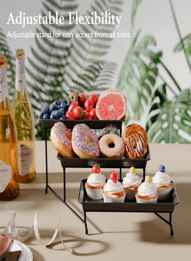 Bumusty 3-Tier Melamine Serving Tray Set, 11.5" x 5.6" Platters for Serving Food, Black Reusable Trays with Black Metal Display Stand for Cupcakes, Sevring Food, Dessert, Fruit, Cookie, Black - Image 5