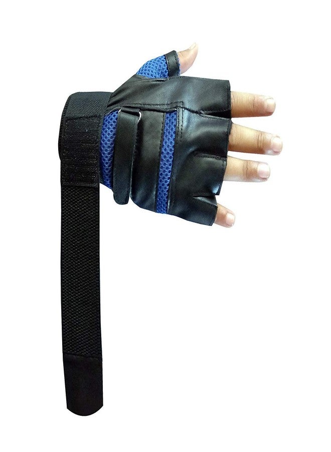 Drauss® Macho Unisex Professional Wrist Wrap Support Real Leather Tactical Thumb Stretch Back Weightlifting Gym Gloves for Palm and Wrist Protection (Blue) - Image 3