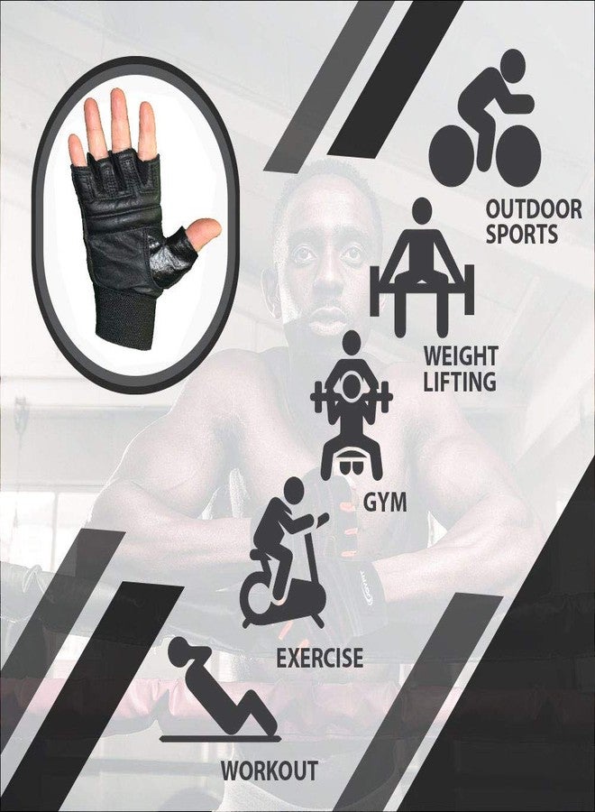 Drauss® Macho Unisex Professional Wrist Wrap Support Real Leather Tactical Thumb Stretch Back Weightlifting Gym Gloves for Palm and Wrist Protection (Blue) - Image 5