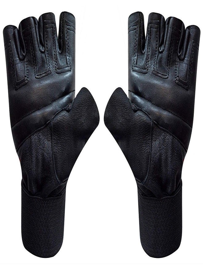 Drauss® Macho Unisex Professional Wrist Wrap Support Real Leather Tactical Thumb Stretch Back Weightlifting Gym Gloves for Palm and Wrist Protection (Blue) - Image 4