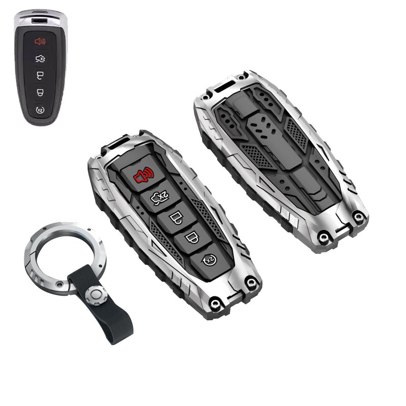 facaizhu Heavy Key Fob Cover Case Protector for Ford Keychain Accessories for Ford CMax Edge Escape Expedition Explorer Flex Focus Taurus Lincoln MKS MKT MKX Navigator ModelC Silver - Image 3