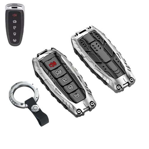 facaizhu Heavy Key Fob Cover Case Protector for Ford Keychain Accessories for Ford CMax Edge Escape Expedition Explorer Flex Focus Taurus Lincoln MKS MKT MKX Navigator ModelC Silver - Image 1