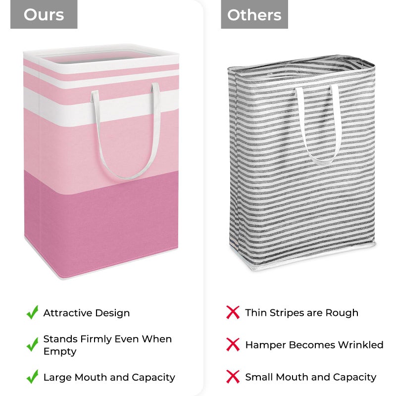HomeHacks 2 Pack Large Laundry Baskets, Waterproof, Freestanding Laundry Hampers, Collapsible Clothes Hamper with Reinforced Handles in Laundry, College Dorm, Bathroom, Bedroom (Blue+Pink, 88Lx2) - Image 3
