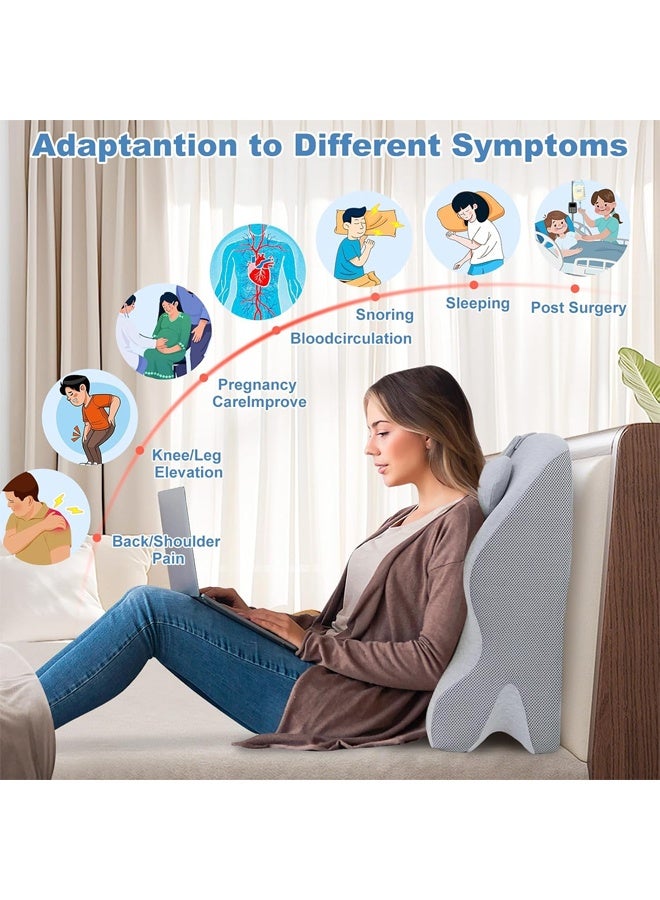 DUNISO Face Down Prone Pillow，Adult Ergonomic Memory Foam Bed Triangle Wedge Pillow，with Small Support Pillow， for Sitting up Back Neck Pain Relief，Reading, , Legs and Knees Support，Grey - Image 2