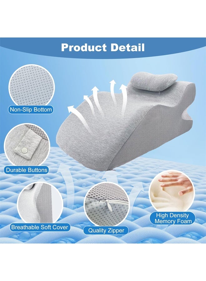 DUNISO Face Down Prone Pillow，Adult Ergonomic Memory Foam Bed Triangle Wedge Pillow，with Small Support Pillow， for Sitting up Back Neck Pain Relief，Reading, , Legs and Knees Support，Grey - Image 5