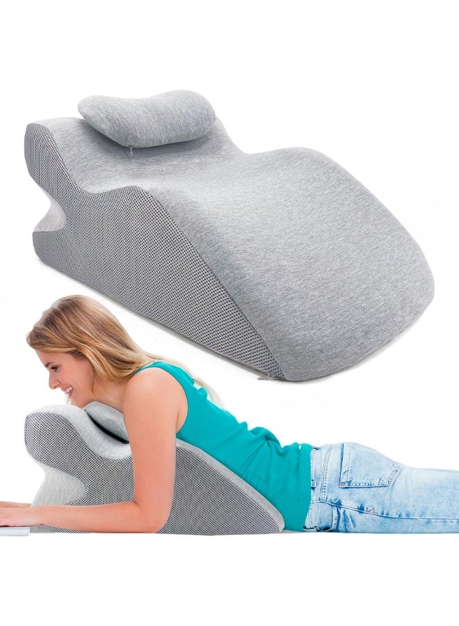 DUNISO Face Down Prone Pillow，Adult Ergonomic Memory Foam Bed Triangle Wedge Pillow，with Small Support Pillow， for Sitting up Back Neck Pain Relief，Reading, , Legs and Knees Support，Grey - Image 1