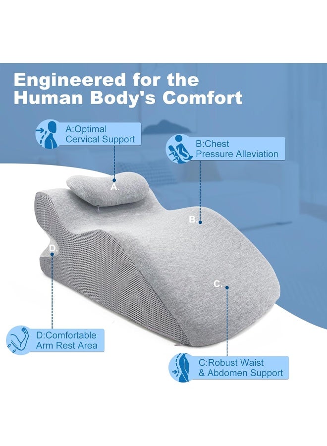 DUNISO Face Down Prone Pillow，Adult Ergonomic Memory Foam Bed Triangle Wedge Pillow，with Small Support Pillow， for Sitting up Back Neck Pain Relief，Reading, , Legs and Knees Support，Grey - Image 4