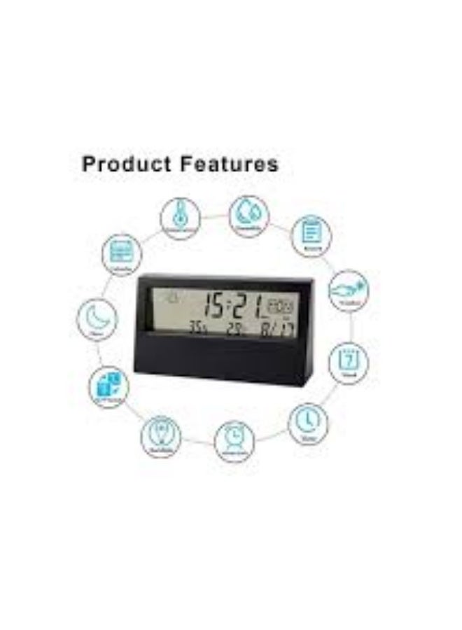 KASTWAVE Digital Alarm Clock with Weather, Temperature, and Humidity Display for Bedside, Black - Image 2