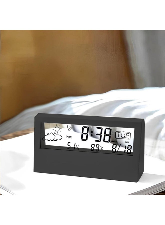 KASTWAVE Digital Alarm Clock with Weather, Temperature, and Humidity Display for Bedside, Black - Image 4