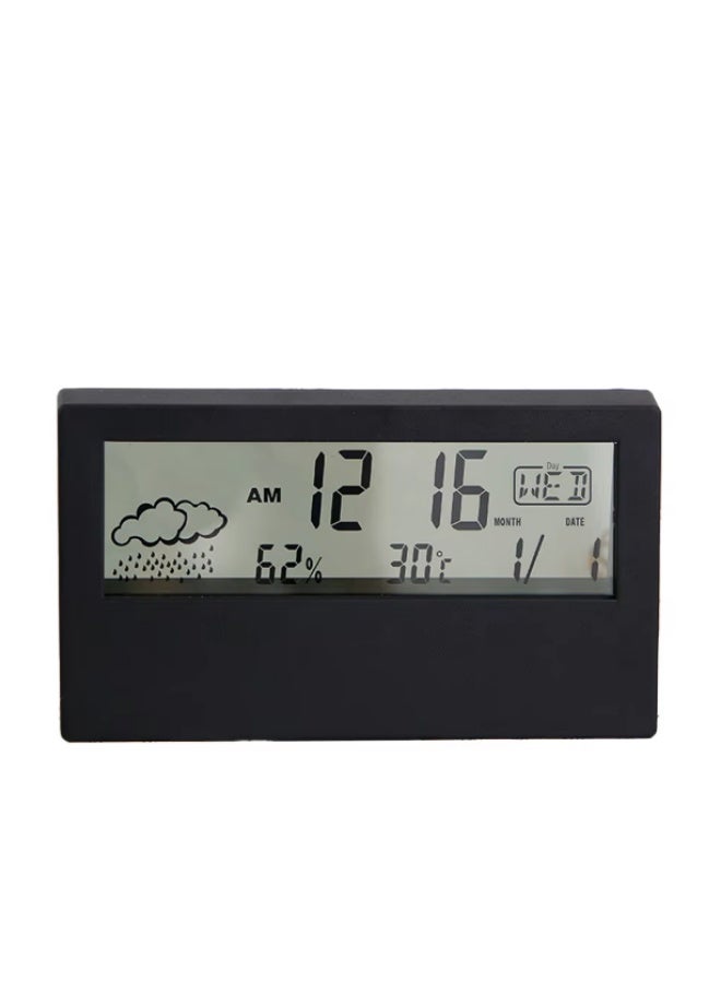 KASTWAVE Digital Alarm Clock with Weather, Temperature, and Humidity Display for Bedside, Black - Image 1