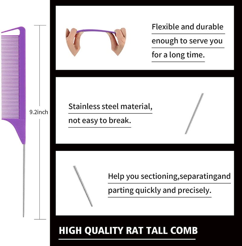 Goiple 3 Pieces Styling Comb Set for Women - Teasing Brush, Rat Tail Comb, Edge Brush for Slicking and Combing Hair (Purple) - Image 4
