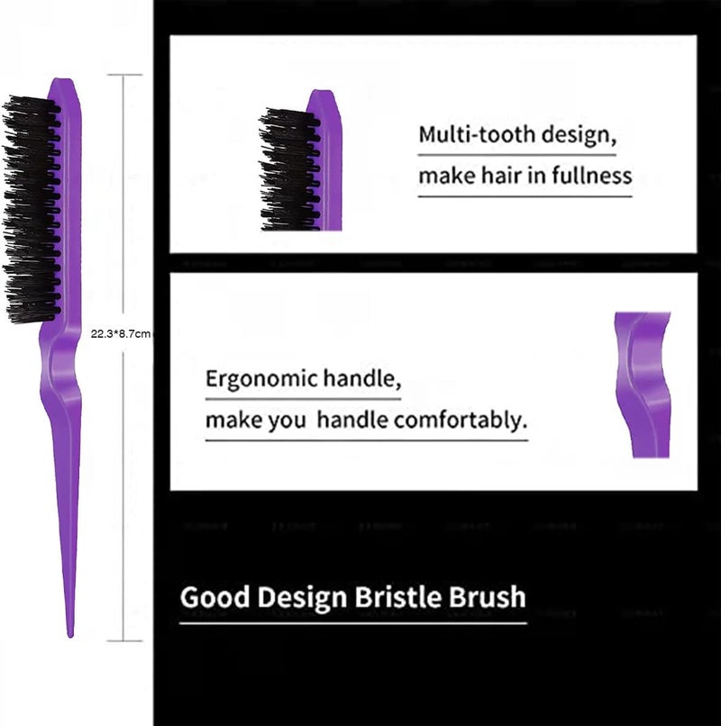 Goiple 3 Pieces Styling Comb Set for Women - Teasing Brush, Rat Tail Comb, Edge Brush for Slicking and Combing Hair (Purple) - Image 3