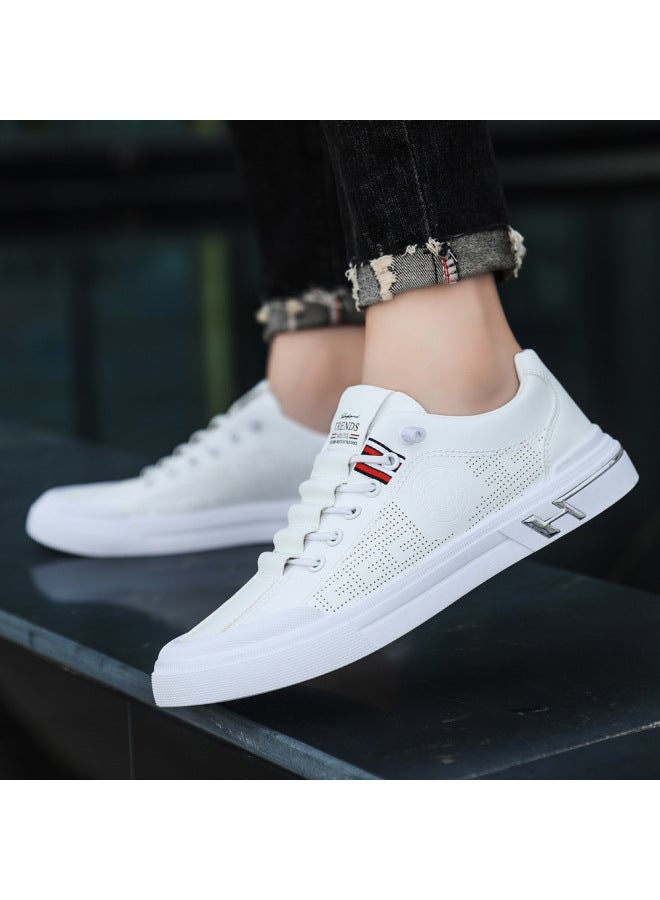 Men's E63 Beige Casual Leather Sneakers, Breathable Lightweight Shoes for Everyday Style - Image 3
