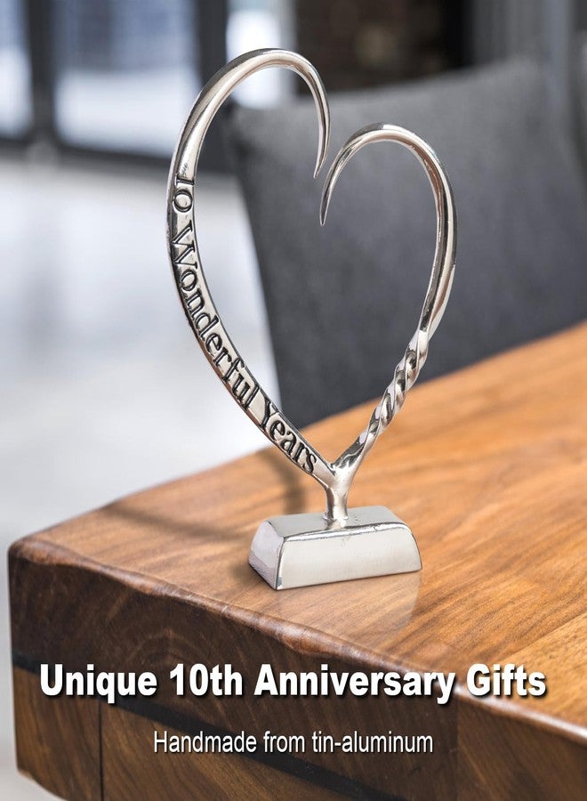 BESZONE 10 Year Anniversary Tin Gifts for Her Him Gift 10th Wedding Anniversary for Couples Wife Husband Men, Hand Forged Tin Aluminum Heart Art Keepsake Home Decor Artwork - Image 2