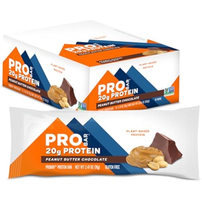 PROBAR بروبار - بار بروتين، زبدة الفول السوداني والشوكولاتة، غير معدلة وراثيًا، خالية من الغلوتين، صحية، نباتية، مكونات غذائية كاملة، طاقة طبيعية (12 قطعة) - Image 1