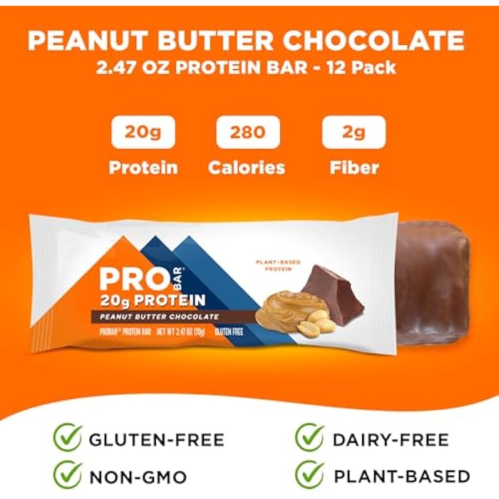 PROBAR بروبار - بار بروتين، زبدة الفول السوداني والشوكولاتة، غير معدلة وراثيًا، خالية من الغلوتين، صحية، نباتية، مكونات غذائية كاملة، طاقة طبيعية (12 قطعة) - Image 4