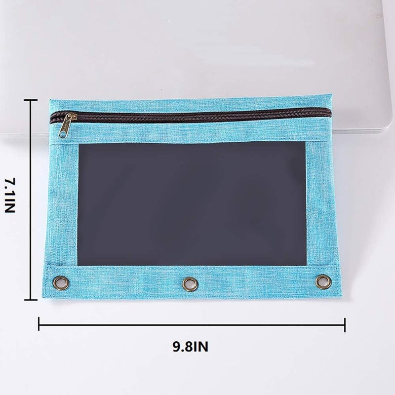 KBD 3 Rings Binder Pencil Pouch, Pencil Case with Clear Window (Grey&Blue 2pack) - Image 3