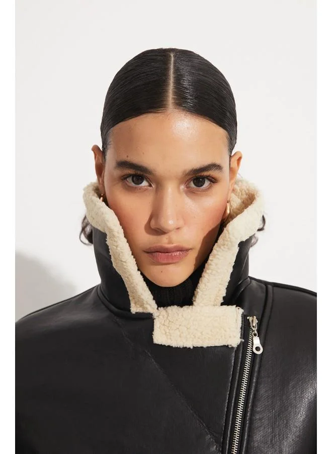 JUNE June Fur Lined Coat Black