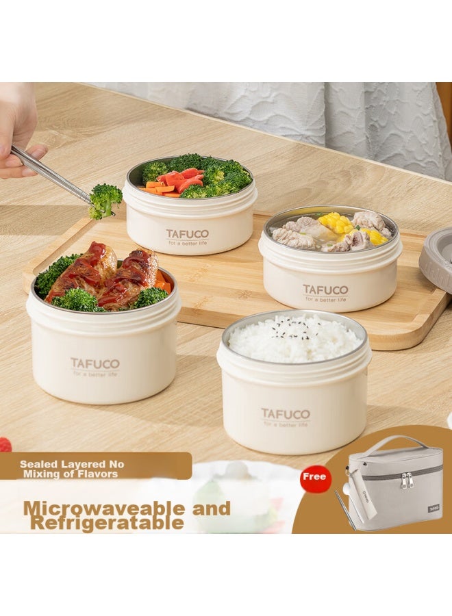 Tafuco Microwave-safe Lunch Box For Office Workers, 316l Stainless Steel Student Bento Box, 650ml + 450ml*2, T5391 - Image 2