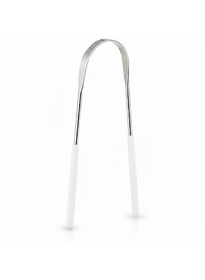 Stainless Steel Tongue Scraper & Cleaner – Fresh Breath Tool with Soft Handles (White) - Image 1