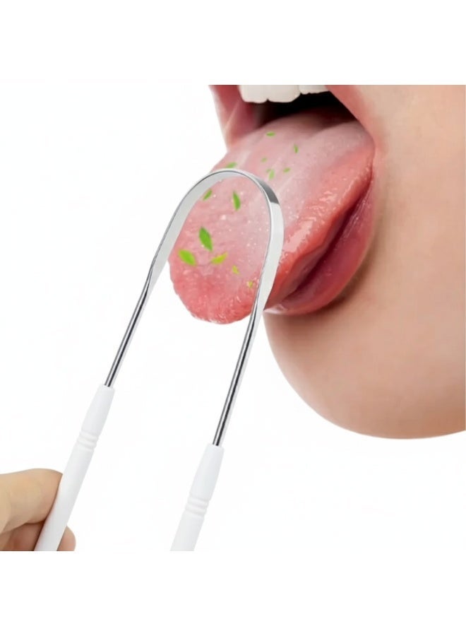 Stainless Steel Tongue Scraper & Cleaner – Fresh Breath Tool with Soft Handles (White) - Image 2