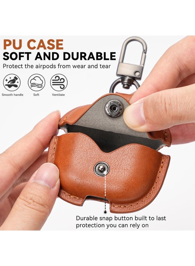 For Airpods 4 Case Leather, AirPods Pro Case with Keychain & Cleaner Kit for Apple Airpods 4th Generation 2024, Full Protective Leather Case Cover for Men Women (Brown) - Image 3