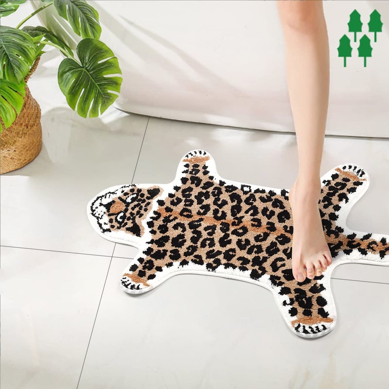 Seek4comfortable Leopard Bathroom Rug  Cute Animals Bath Mats for Bathroom Cartoon Cheetah Shaped Door Mat Non Slip Absorbent Bathtub Rug Playroom Rug Bathroom Shower Room (39.5x23.6inch) - Image 2