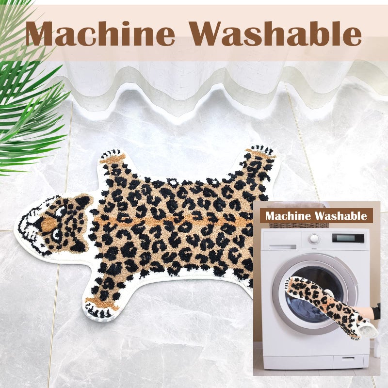 Seek4comfortable Leopard Bathroom Rug  Cute Animals Bath Mats for Bathroom Cartoon Cheetah Shaped Door Mat Non Slip Absorbent Bathtub Rug Playroom Rug Bathroom Shower Room (39.5x23.6inch) - Image 4