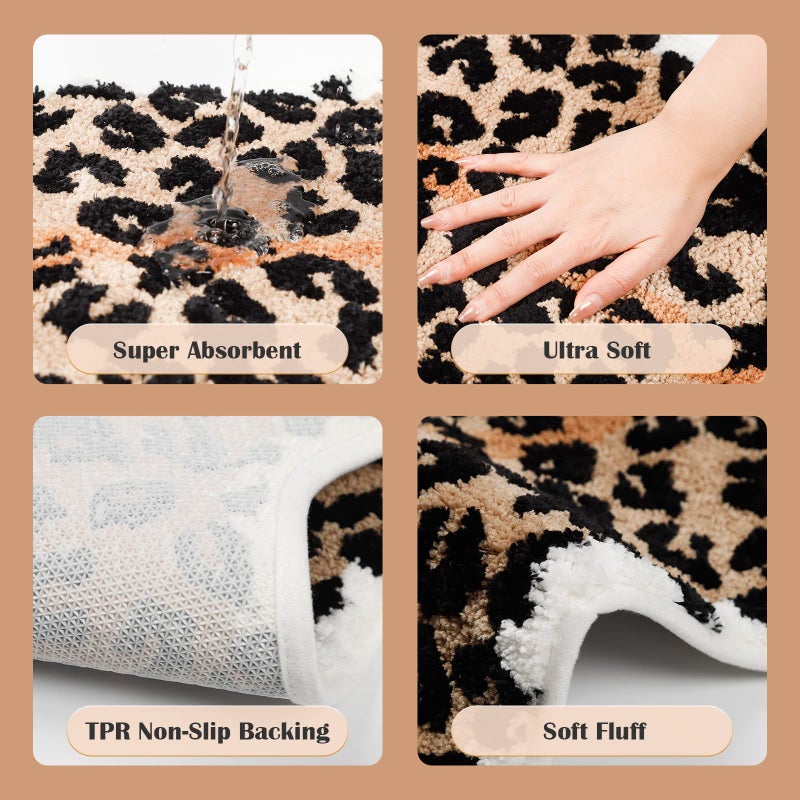 Seek4comfortable Leopard Bathroom Rug  Cute Animals Bath Mats for Bathroom Cartoon Cheetah Shaped Door Mat Non Slip Absorbent Bathtub Rug Playroom Rug Bathroom Shower Room (39.5x23.6inch) - Image 3