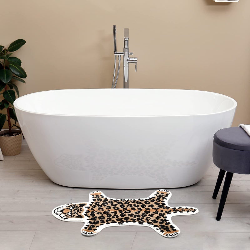 Seek4comfortable Leopard Bathroom Rug  Cute Animals Bath Mats for Bathroom Cartoon Cheetah Shaped Door Mat Non Slip Absorbent Bathtub Rug Playroom Rug Bathroom Shower Room (39.5x23.6inch) - Image 1