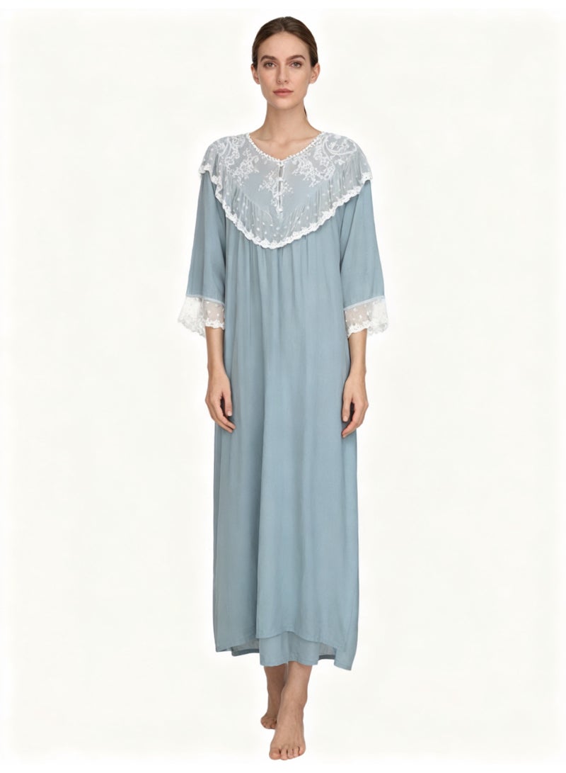 Orchid Lace Blue Nightgown—Comfortable and Breathable Sleepwear - Image 1