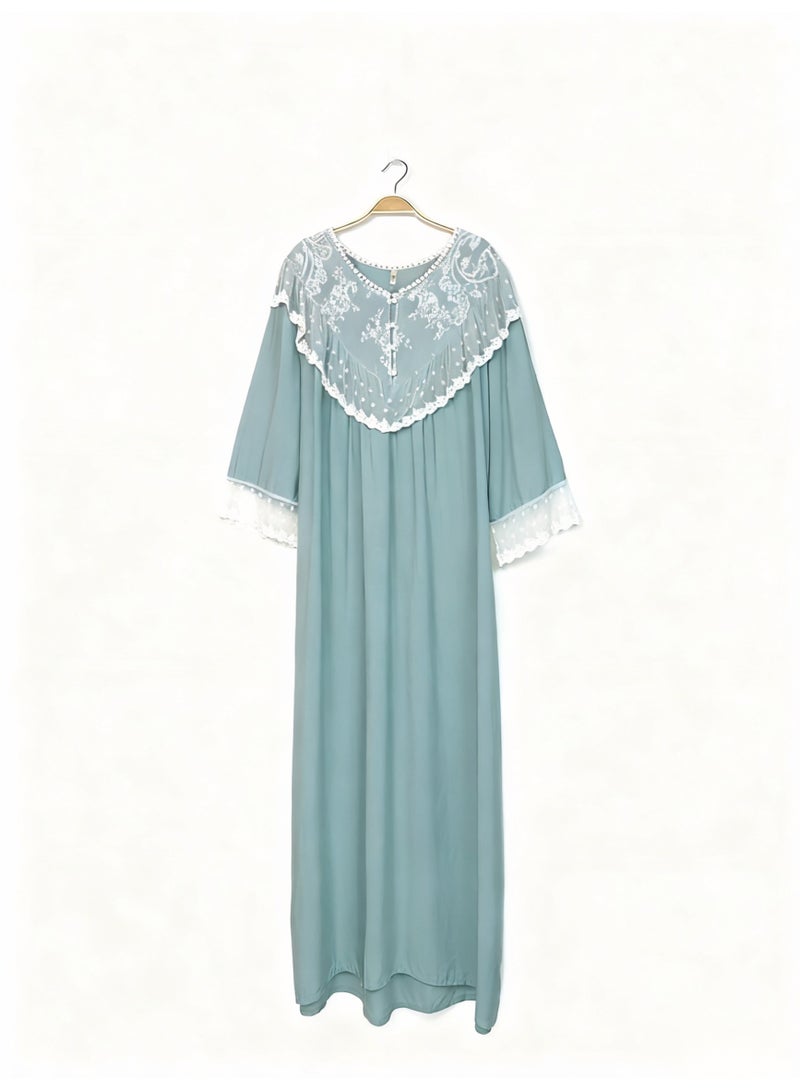 Orchid Lace Blue Nightgown—Comfortable and Breathable Sleepwear - Image 2