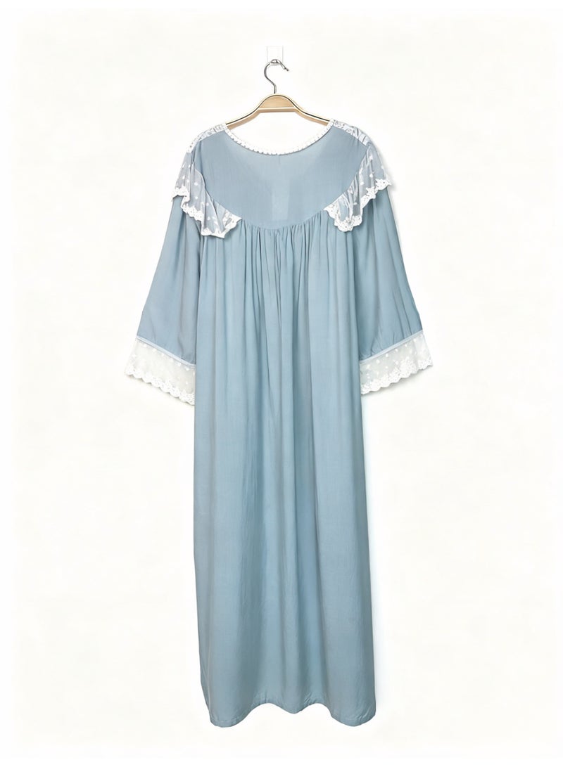 Orchid Lace Blue Nightgown—Comfortable and Breathable Sleepwear - Image 3