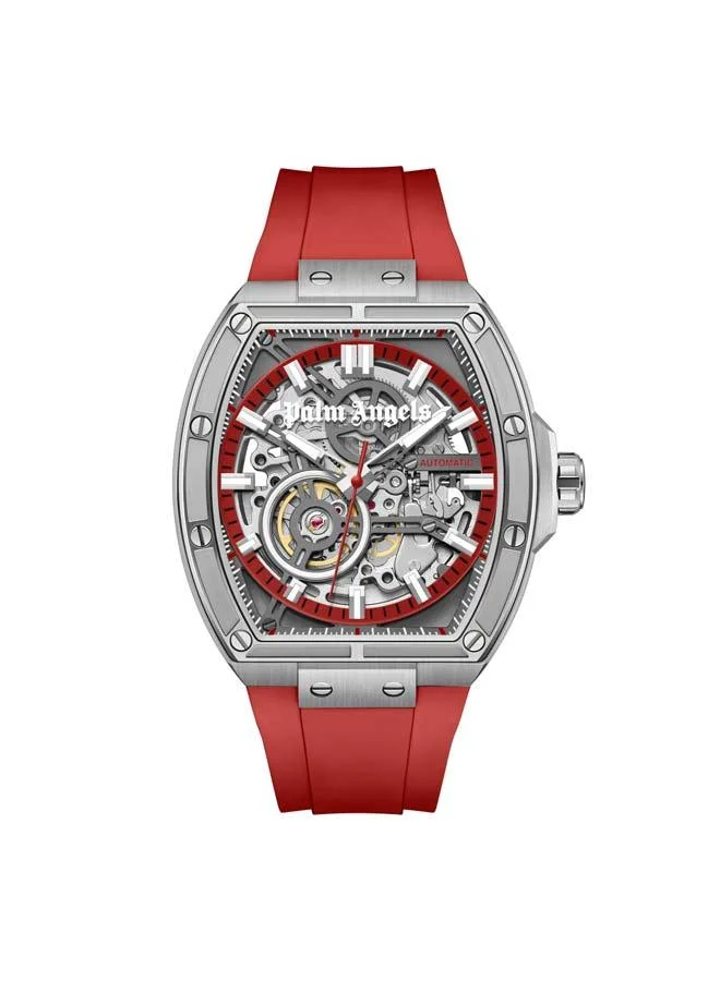 Palm Angels Pulse Charcoal Dial Red Silicone Strap Analog Watch for Men, 42mm