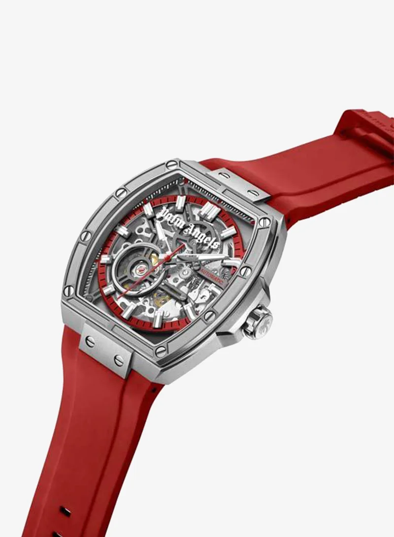 Palm Angels Pulse Charcoal Dial Red Silicone Strap Analog Watch for Men, 42mm