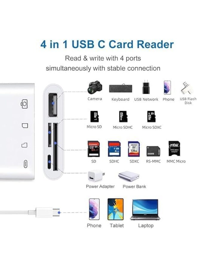 قارئ كروت 4 في 1 USB-C مع منفذ شحن يدعم SD وMicro SD وUSB 3.0 OTG لنقل البيانات بسرعة مناسب للابتوب والتابلت وأجهزة Type-C - Image 2