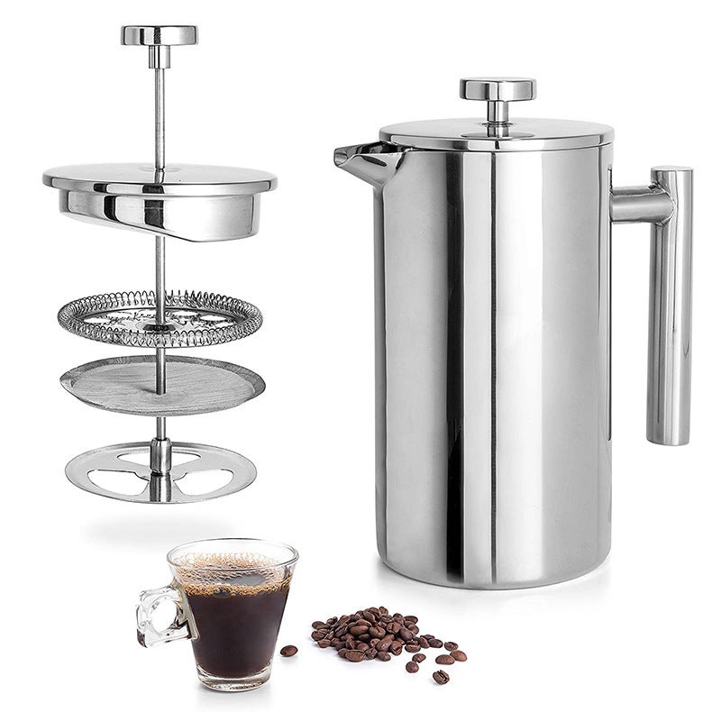 304 Stainless Steel French Press Pot, Hand-Brewed Coffee Pot, Double-Layer French Filter Press Pot, Tea Maker, Tea Maker, Brewing Pot - Image 3