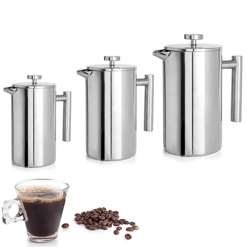 304 Stainless Steel French Press Pot, Hand-Brewed Coffee Pot, Double-Layer French Filter Press Pot, Tea Maker, Tea Maker, Brewing Pot - Image 2