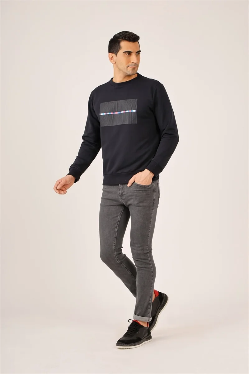 Dufy Navy Blue Men's Regular Fit Crew Neck Sweatshirt