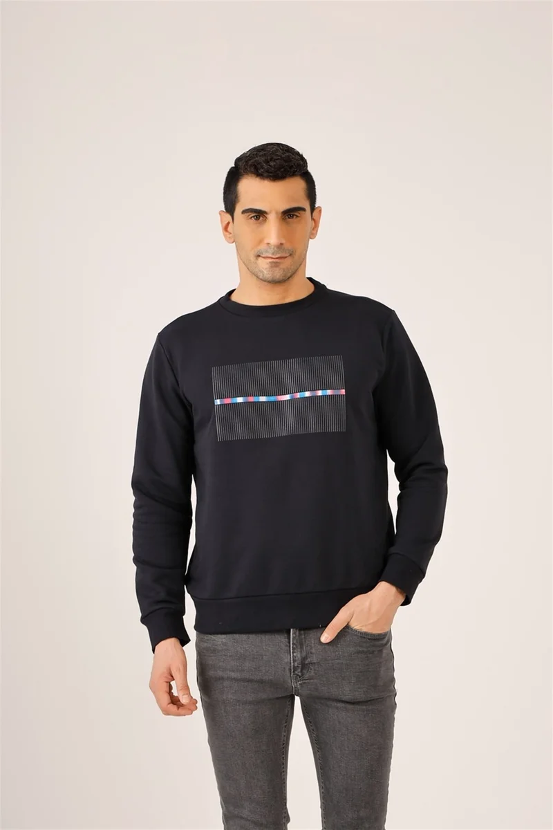 Dufy Navy Blue Men's Regular Fit Crew Neck Sweatshirt