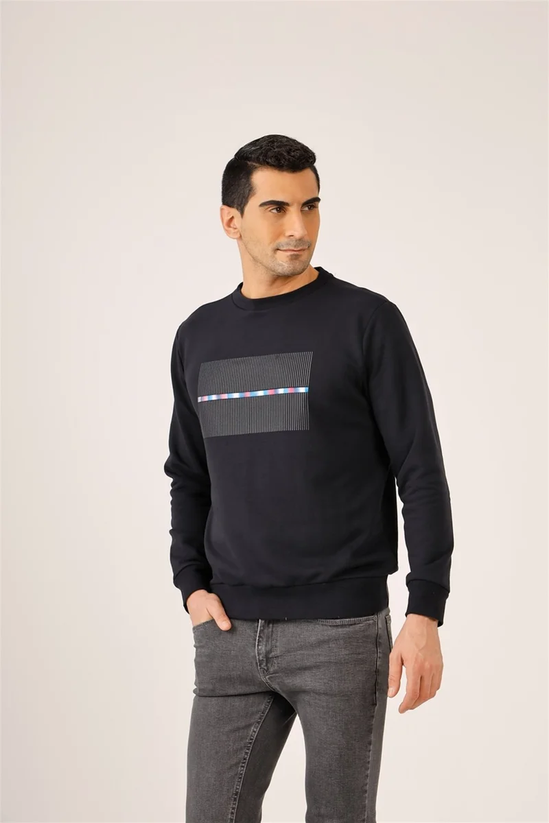 Dufy Navy Blue Men's Regular Fit Crew Neck Sweatshirt
