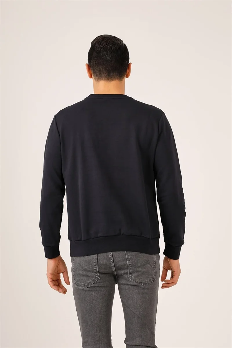 Dufy Navy Blue Men's Regular Fit Crew Neck Sweatshirt
