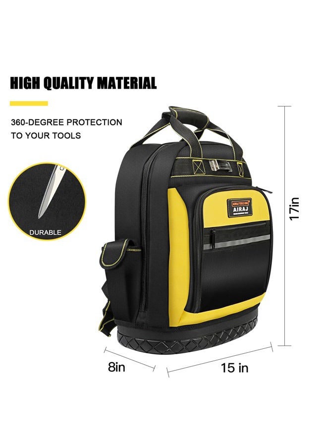 AIRAJ Tool Backpack,Durable Tool Bag Backpack with Molded Hard Waterproof Bottom and Waist Support,Heavy Duty Backpack for storing tools,Tool Backpack Bag for Electricians,Plumbers,Construction Worker - Image 2