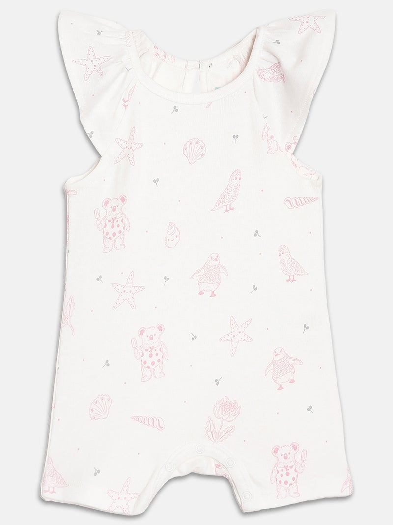 Broon Infant Girls Pink and White Printed Organic Cotton Rompers Pack of 2 - Image 3