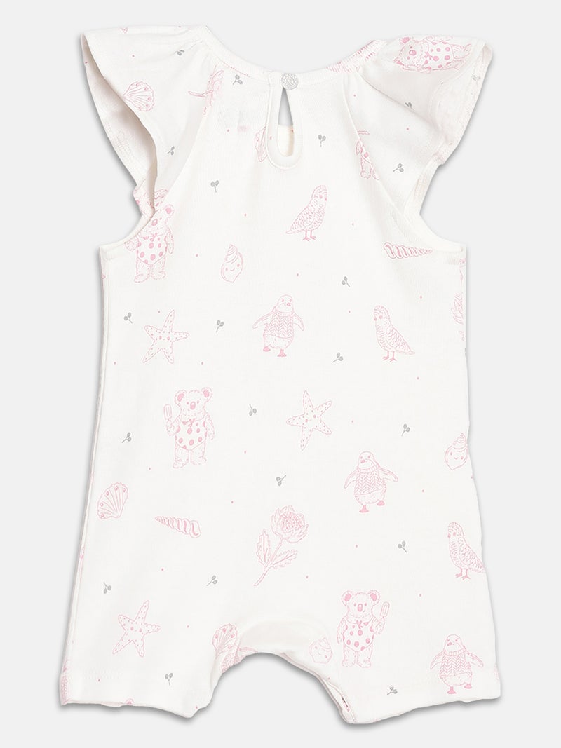 Broon Infant Girls Pink and White Printed Organic Cotton Rompers Pack of 2 - Image 5