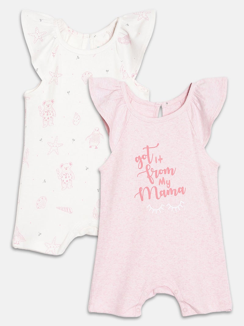 Broon Infant Girls Pink and White Printed Organic Cotton Rompers Pack of 2 - Image 1