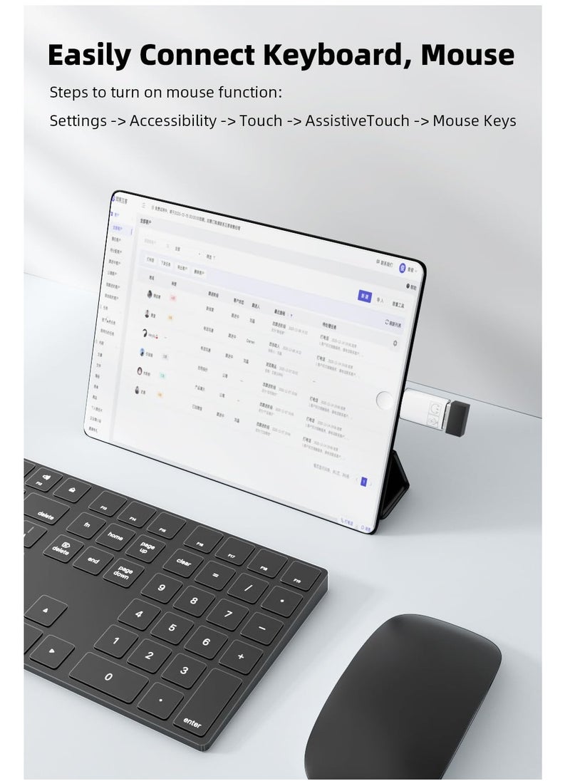 USB C/USB 3.0 Female to Lightning Male OTG Adapter, Fit for iPhone/iPad, Support Connect Card Reader, U Disk, USB Flash Drive, Keyboard, Mouse, Lavalier Microphone, Digital Headphone (2 Pack)