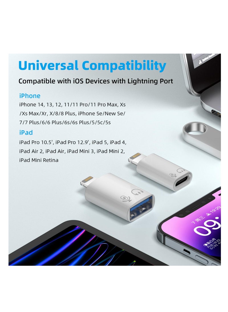 USB C/USB 3.0 Female to Lightning Male OTG Adapter, Fit for iPhone/iPad, Support Connect Card Reader, U Disk, USB Flash Drive, Keyboard, Mouse, Lavalier Microphone, Digital Headphone (2 Pack)