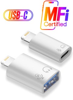 SYOSI USB C/USB 3.0 Female to Lightning Male OTG Adapter, Fit for iPhone/iPad, Support Connect Card Reader, U Disk, USB Flash Drive, Keyboard, Mouse, Lavalier Microphone, Digital Headphone (2 Pack)  - Image 1
